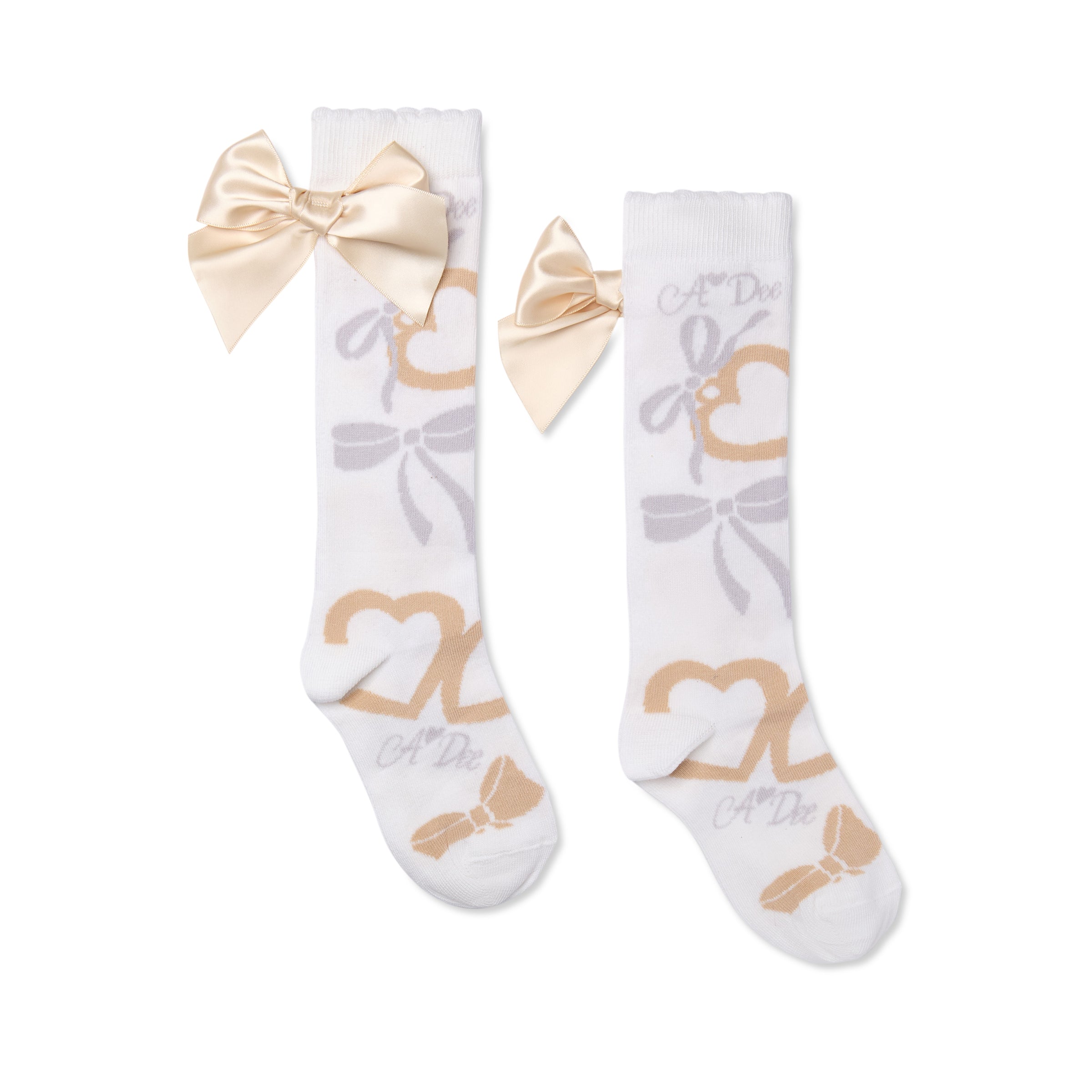 ADee Girls ALESSANDRA White Bow Print Knee High Socks