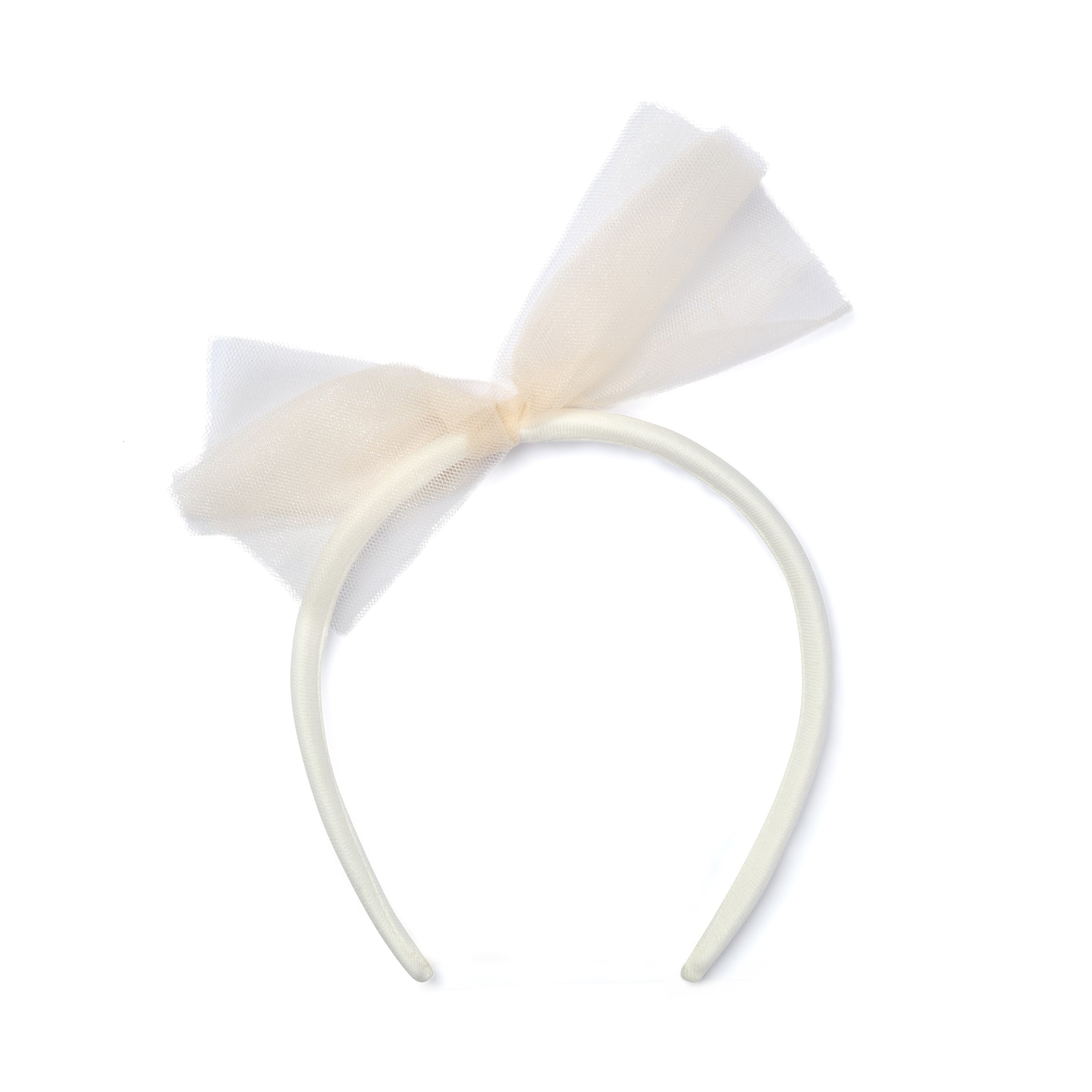 ADee Girls BRYNN Beige Tulle Bow Headband