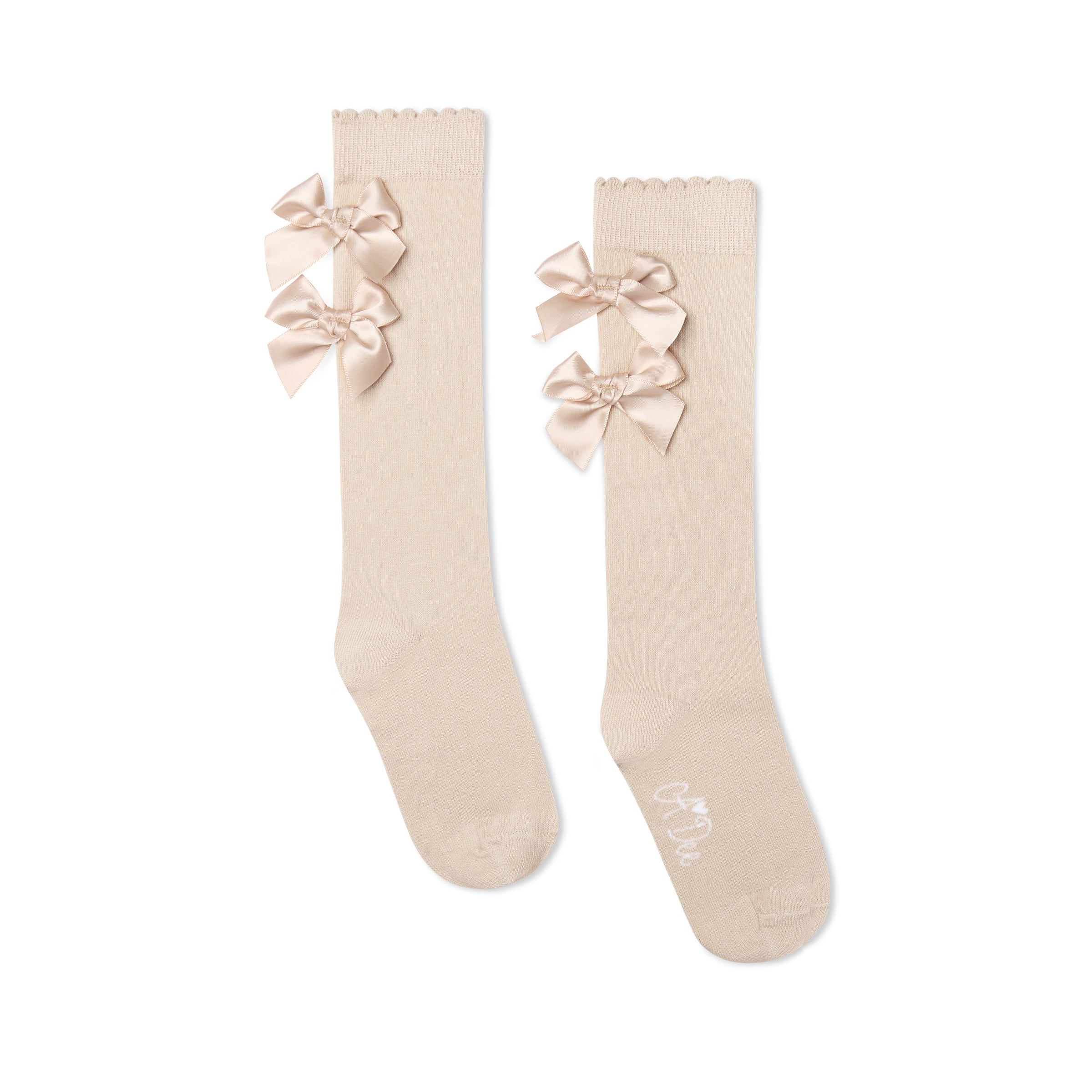 ADee Girls ARIEL Beige Bow Knee High Socks