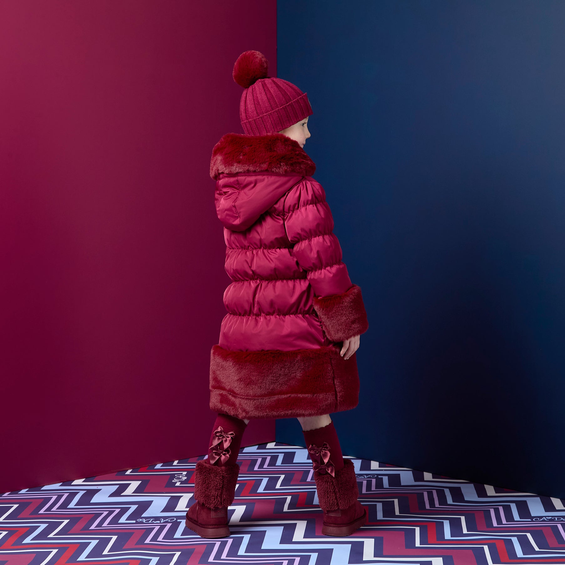 ADee Girls AURORA Red Faux Fur Coat