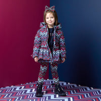ADee Girls AVA Navy Chevron Print Coat