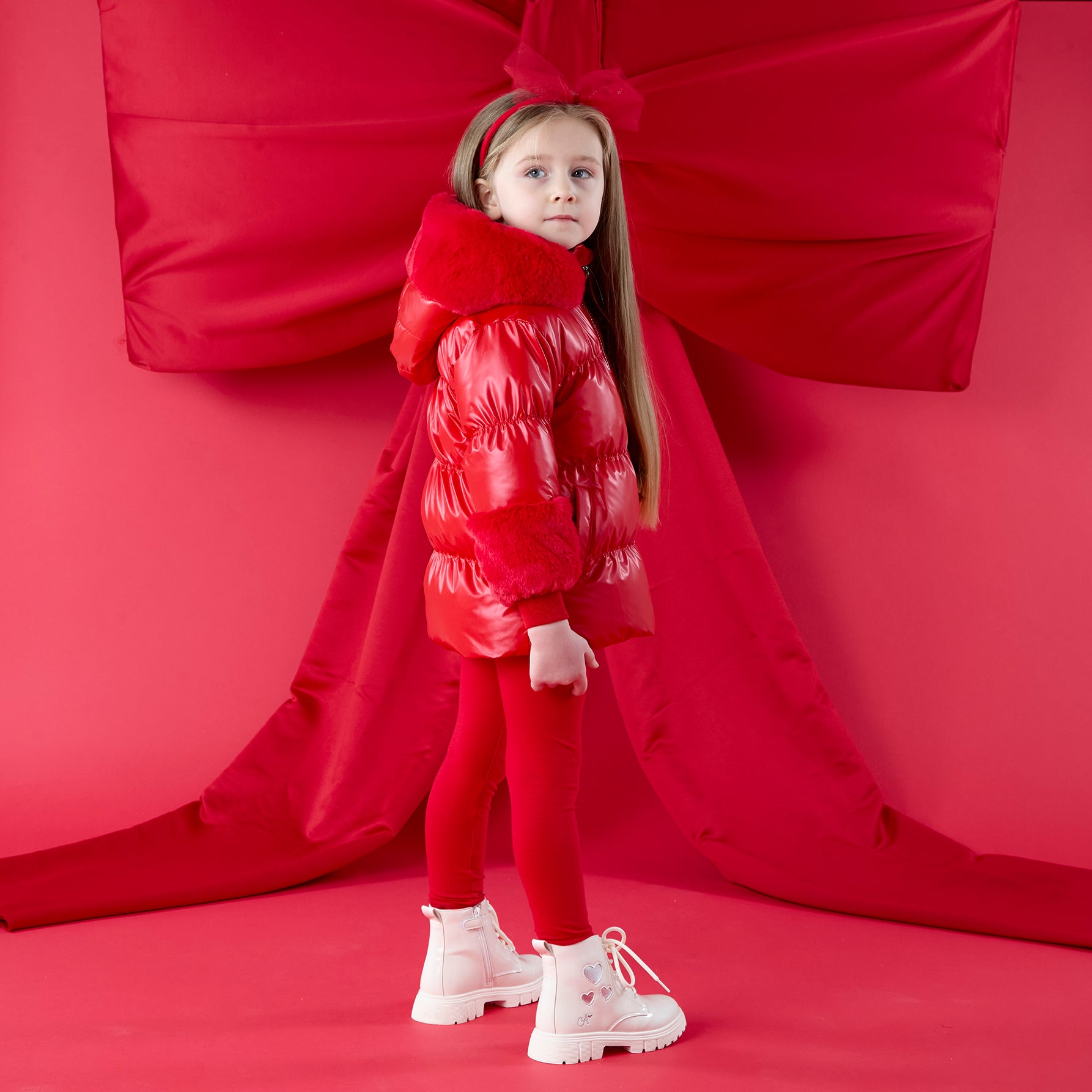 ADee Girls AVERY Red Faux Fur Coat