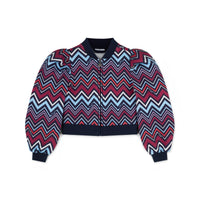 ADee Girls CHARLEY Navy Chevron Print Bomber Jacket