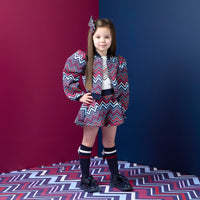 ADee Girls CHARLEY Navy Chevron Print Bomber Jacket
