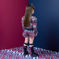 ADee Girls CHARLEY Navy Chevron Print Bomber Jacket