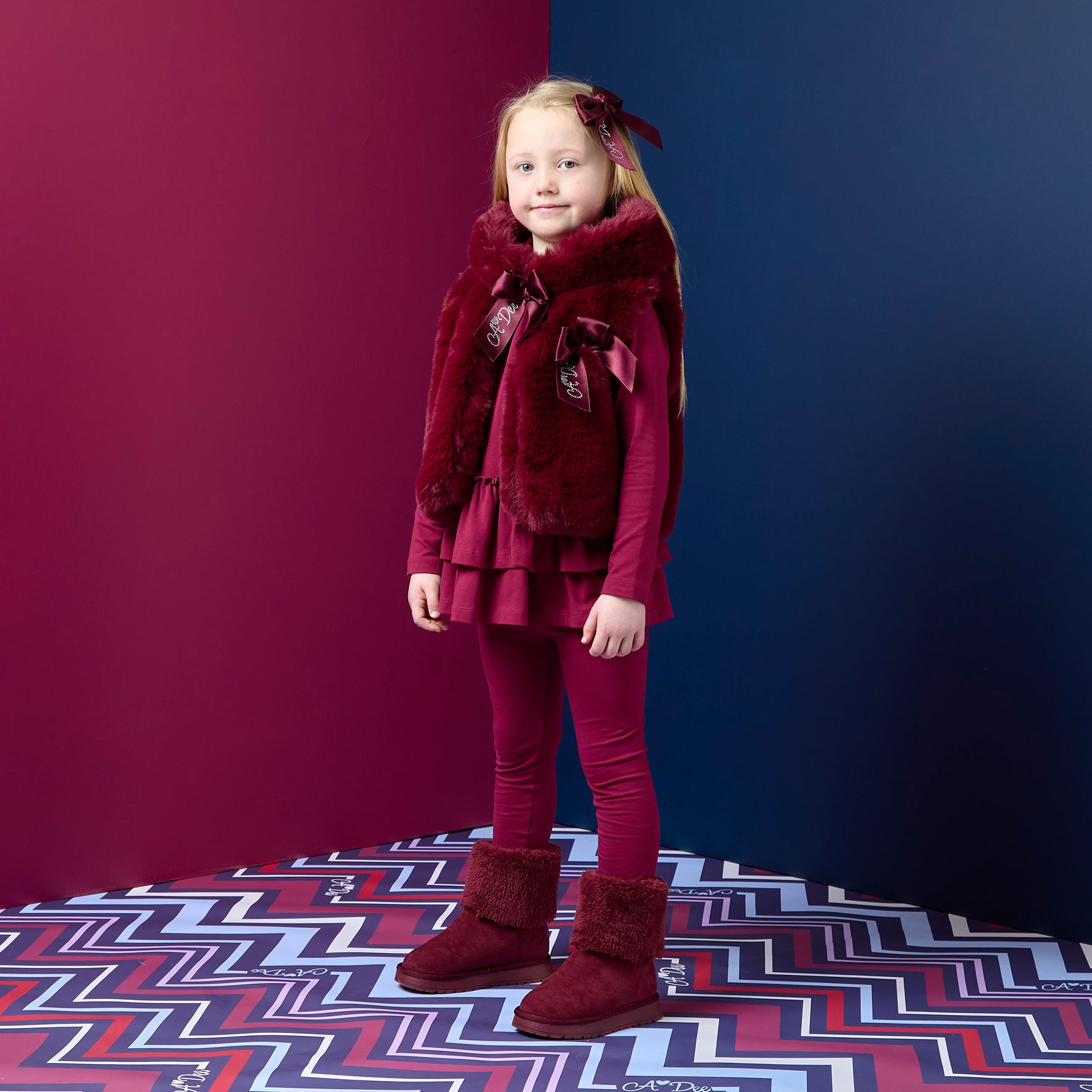 ADee Girls ANNA Red Faux Fur Gilet