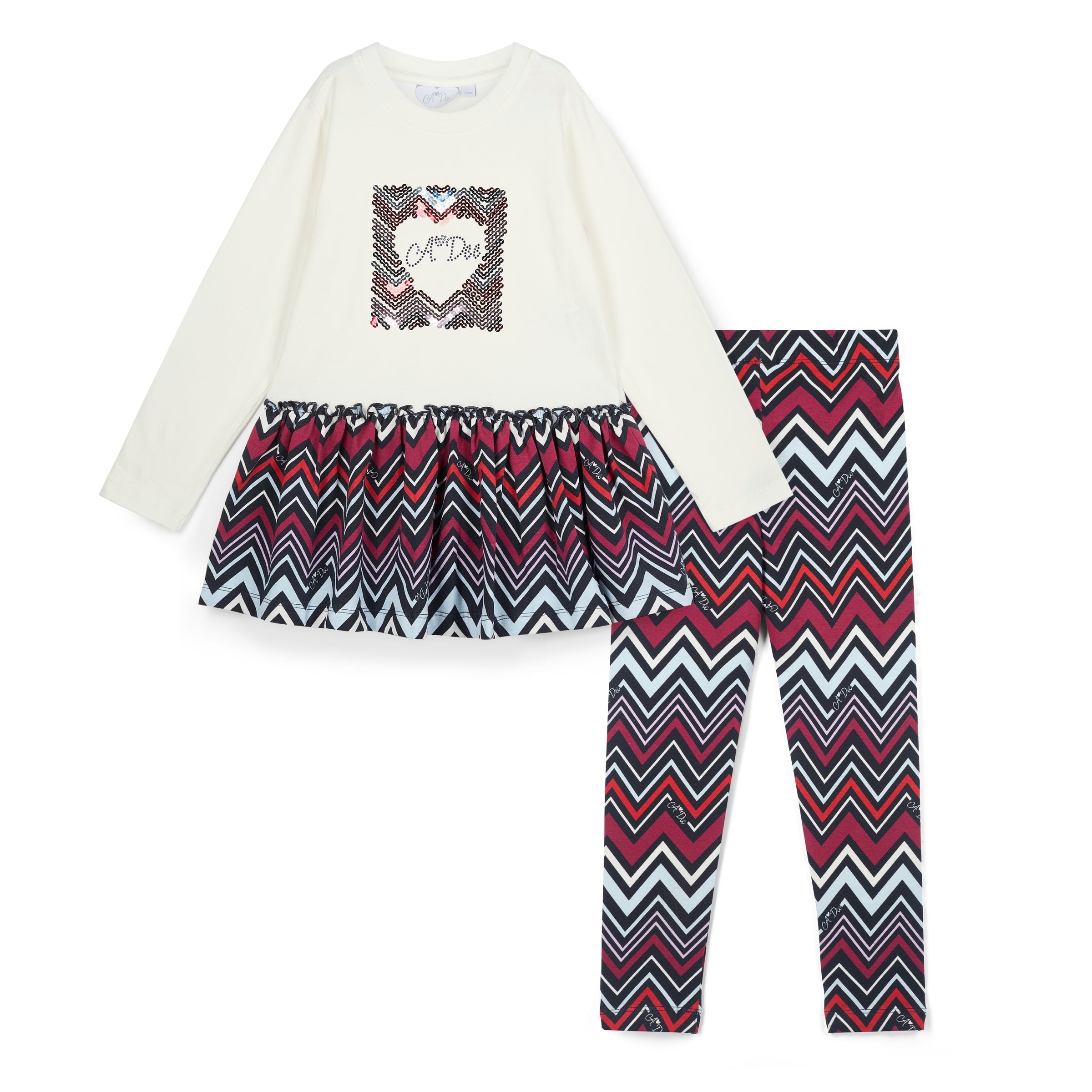 ADee Girls CRISSY White Chevron Print Leggings Set