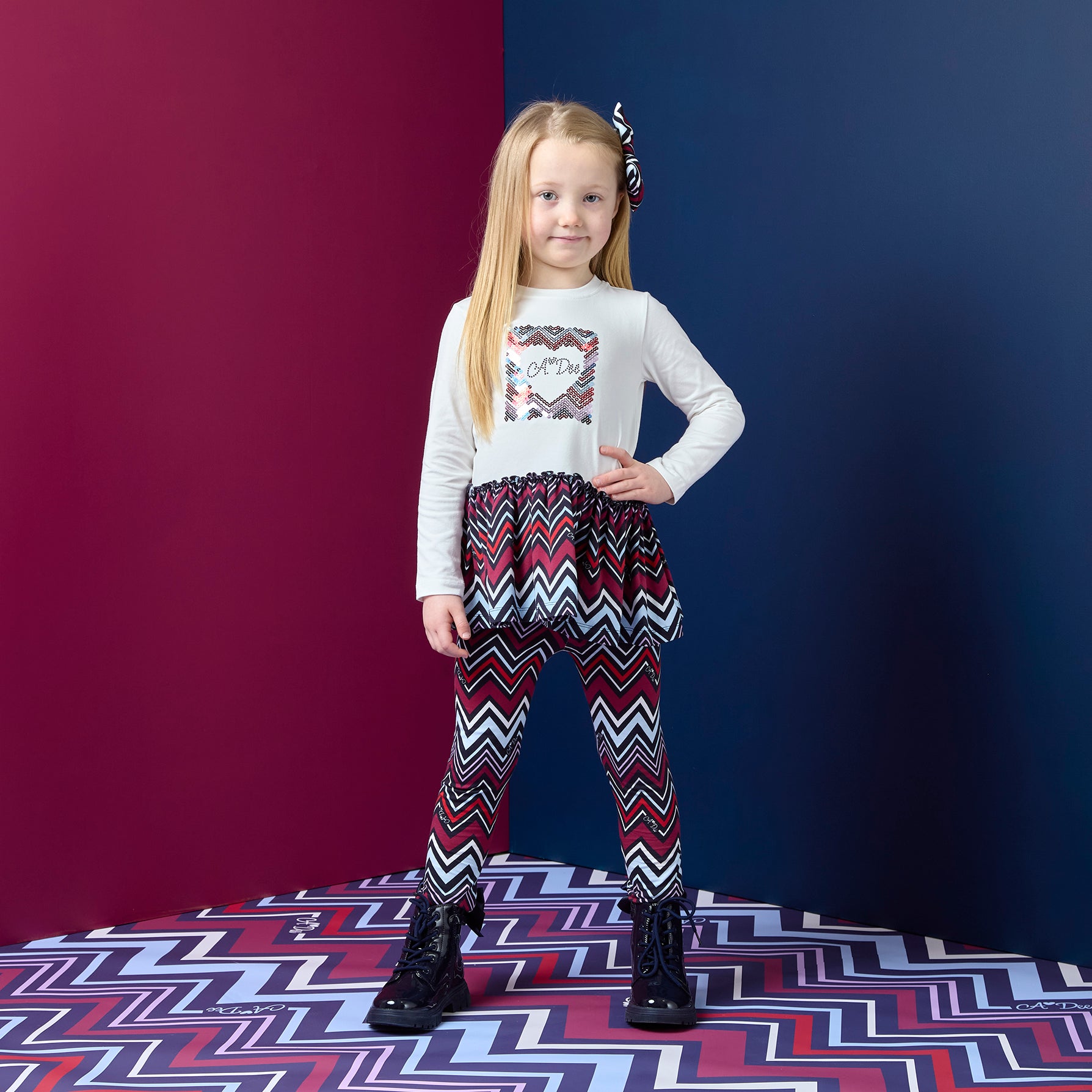 ADee Girls CRISSY White Chevron Print Leggings Set