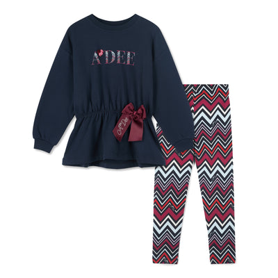 ADee Girls CELINE Navy Chevron Print Leggings Set