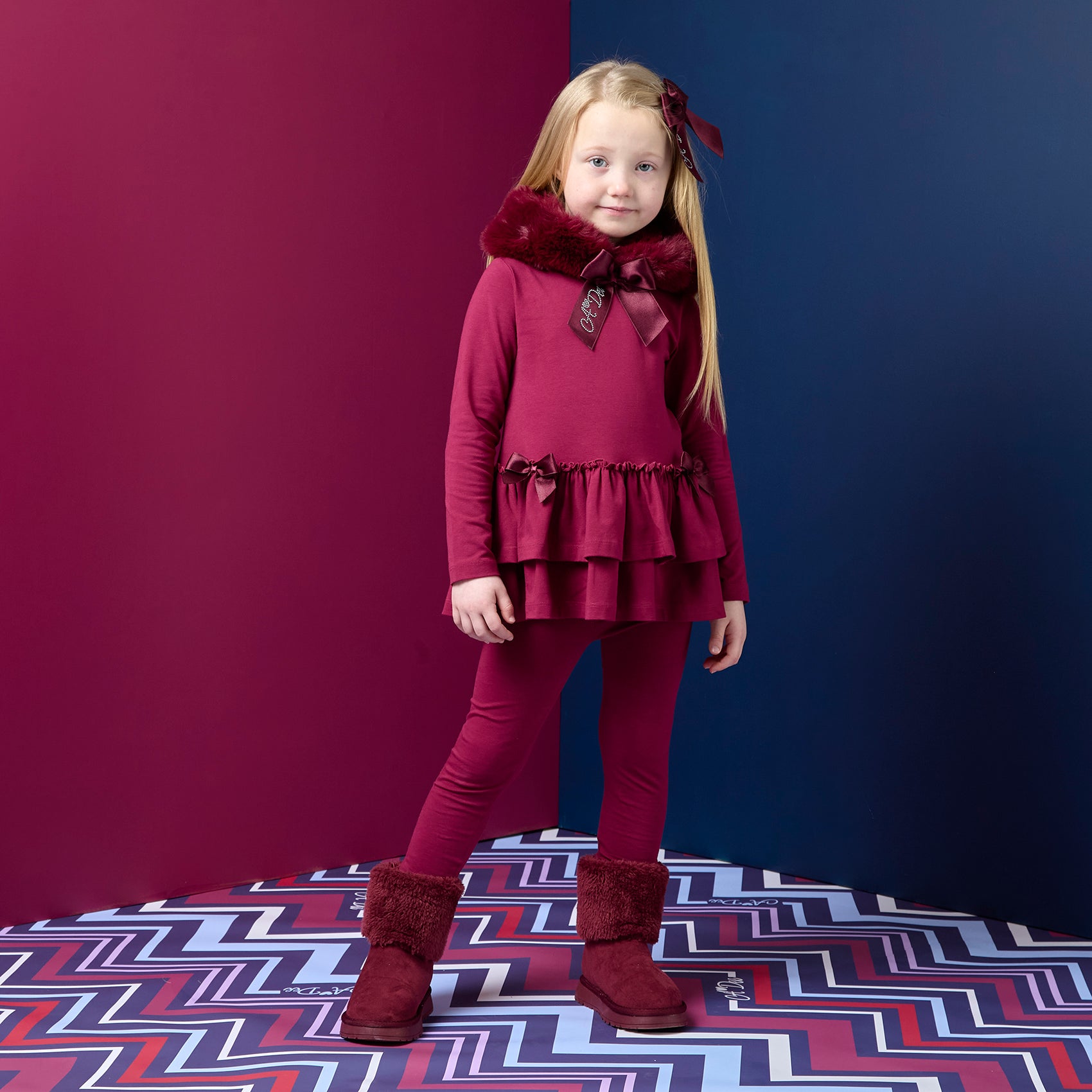 ADee Girls ALINA Red Faux Fur Leggings Set
