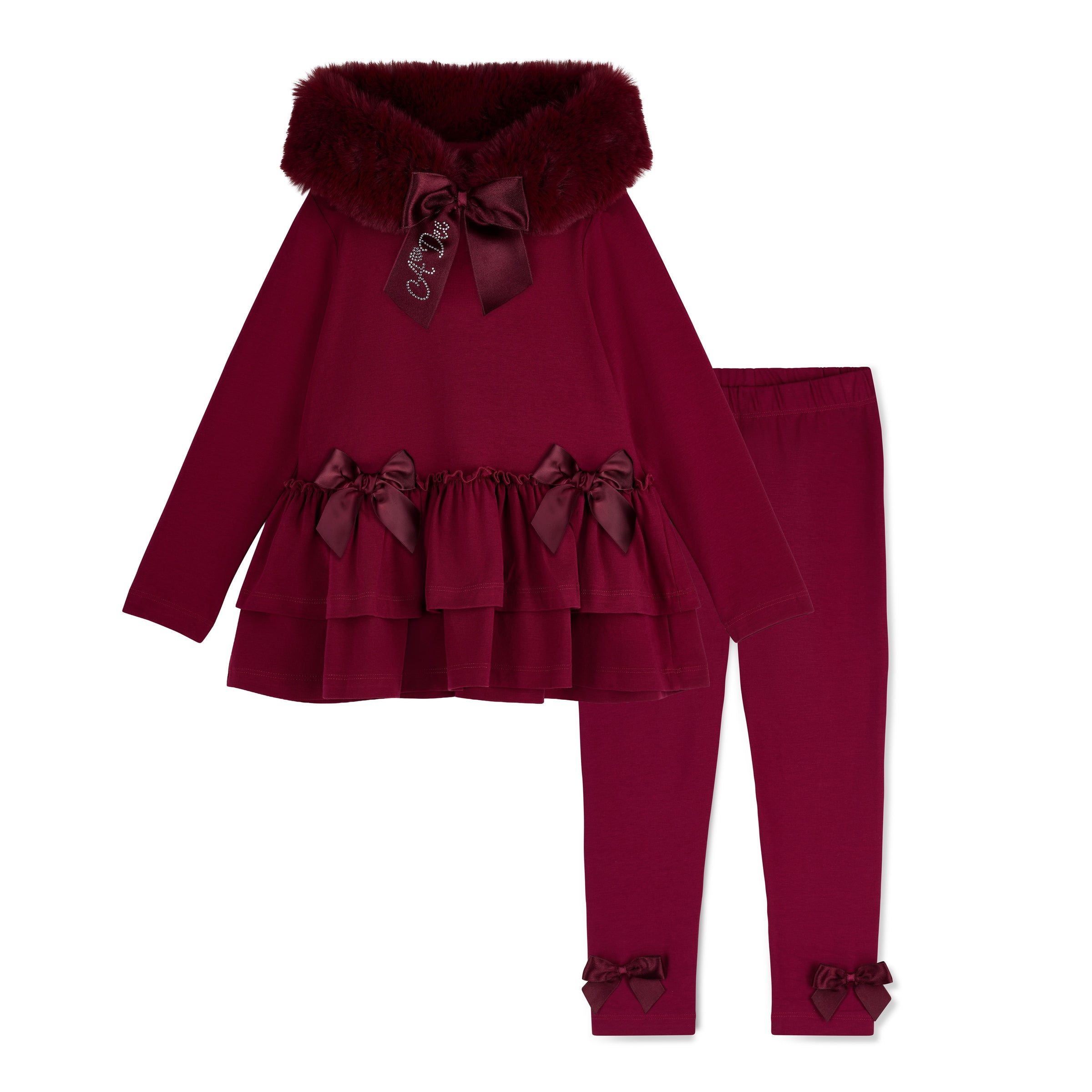 ADee Girls ALINA Red Faux Fur Leggings Set