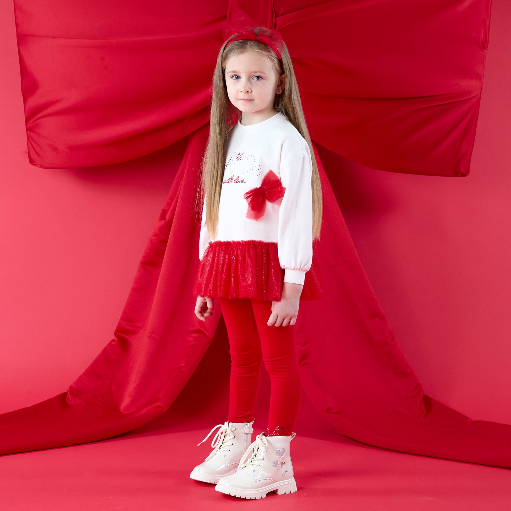 ADee Girls BONNIE Red Tulle Leggings Set