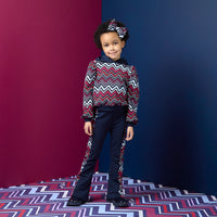 ADee Girls COCO Navy Chevron Print Flared Tracksuit