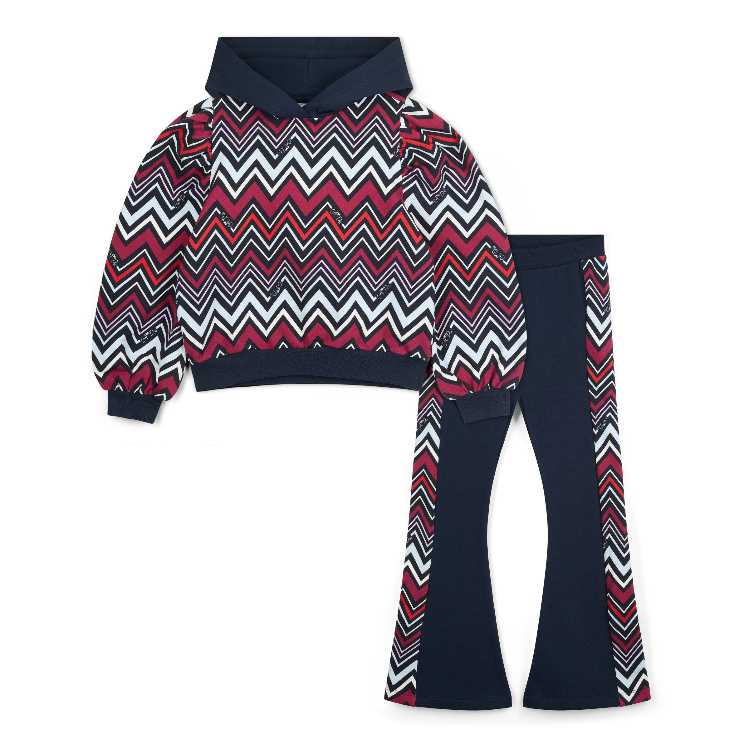 ADee Girls COCO Navy Chevron Print Flared Tracksuit