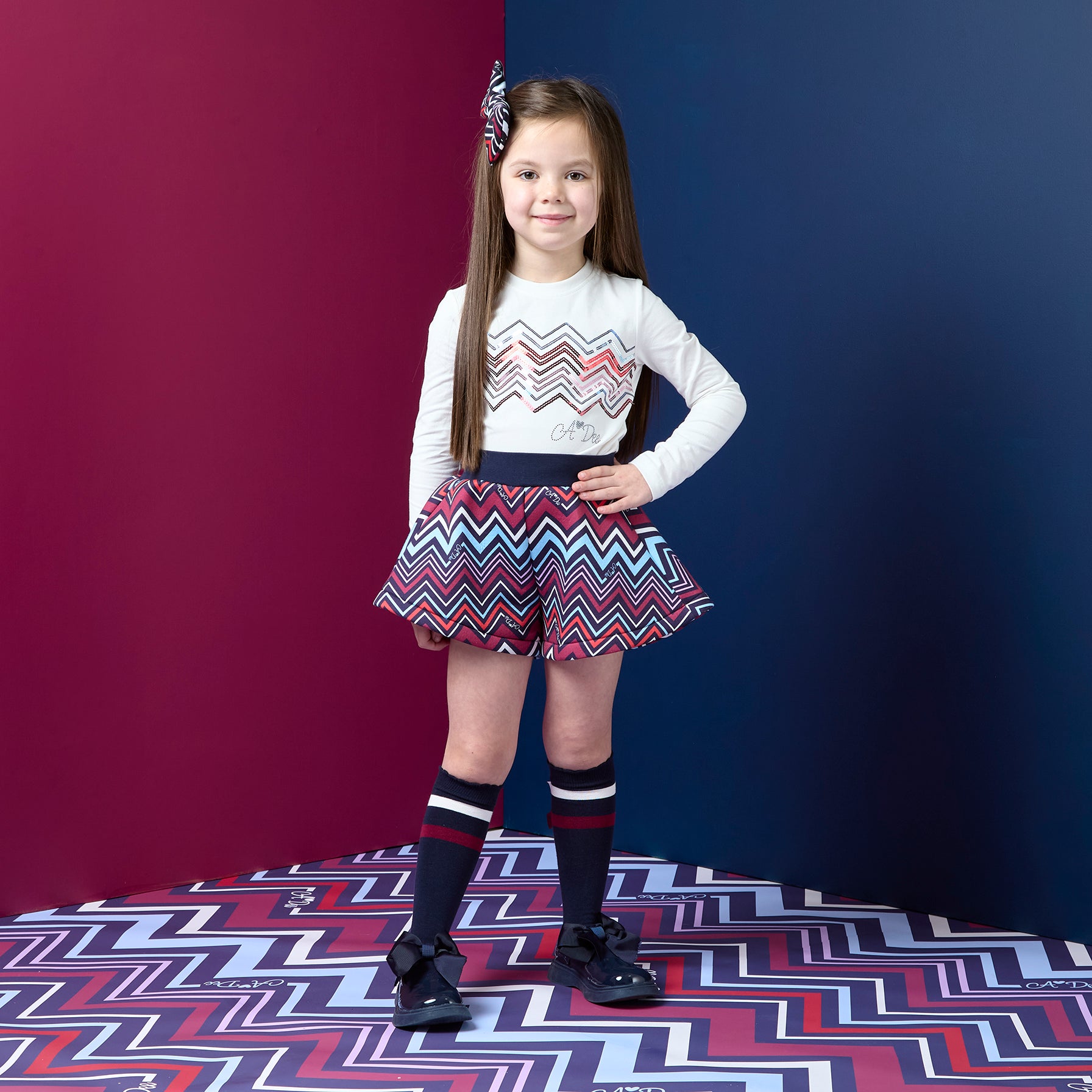 ADee Girls CLARA White Chevron Print Shorts Set