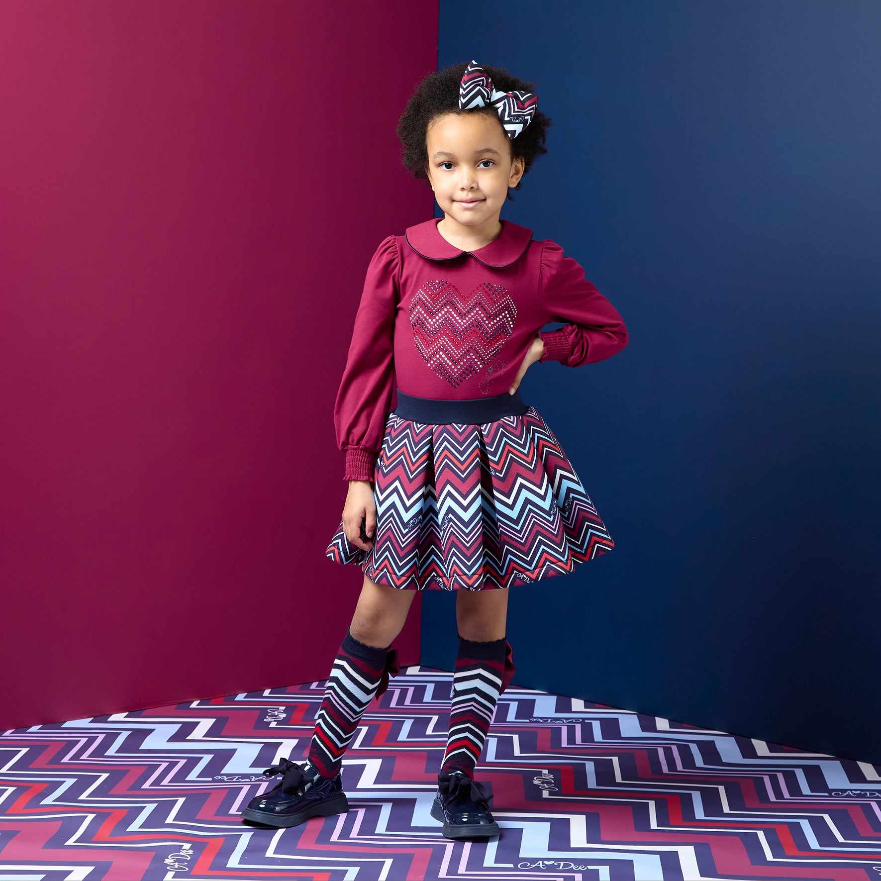 ADee Girls CHLOE Red Chevron Print Skirt Set