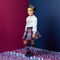 ADee Girls CHLOE White Chevron Print Skirt Set