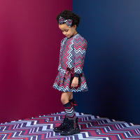 ADee Girls CORA Navy Chevron Print Dress