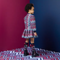 ADee Girls CORA Navy Chevron Print Dress