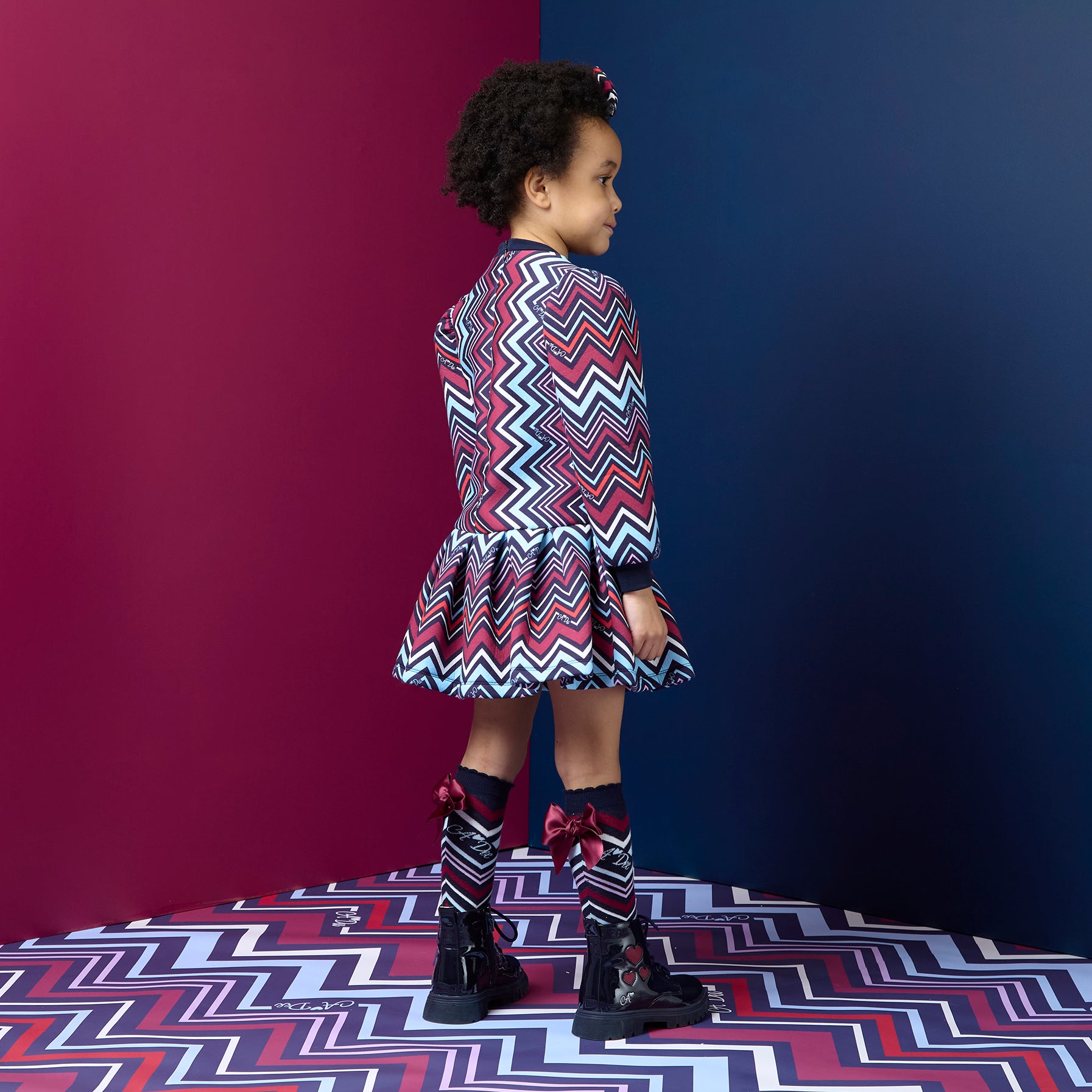 ADee Girls CORA Navy Chevron Print Dress