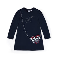 ADee Girls ALYSSA Navy Chevron Print Handbag Dress