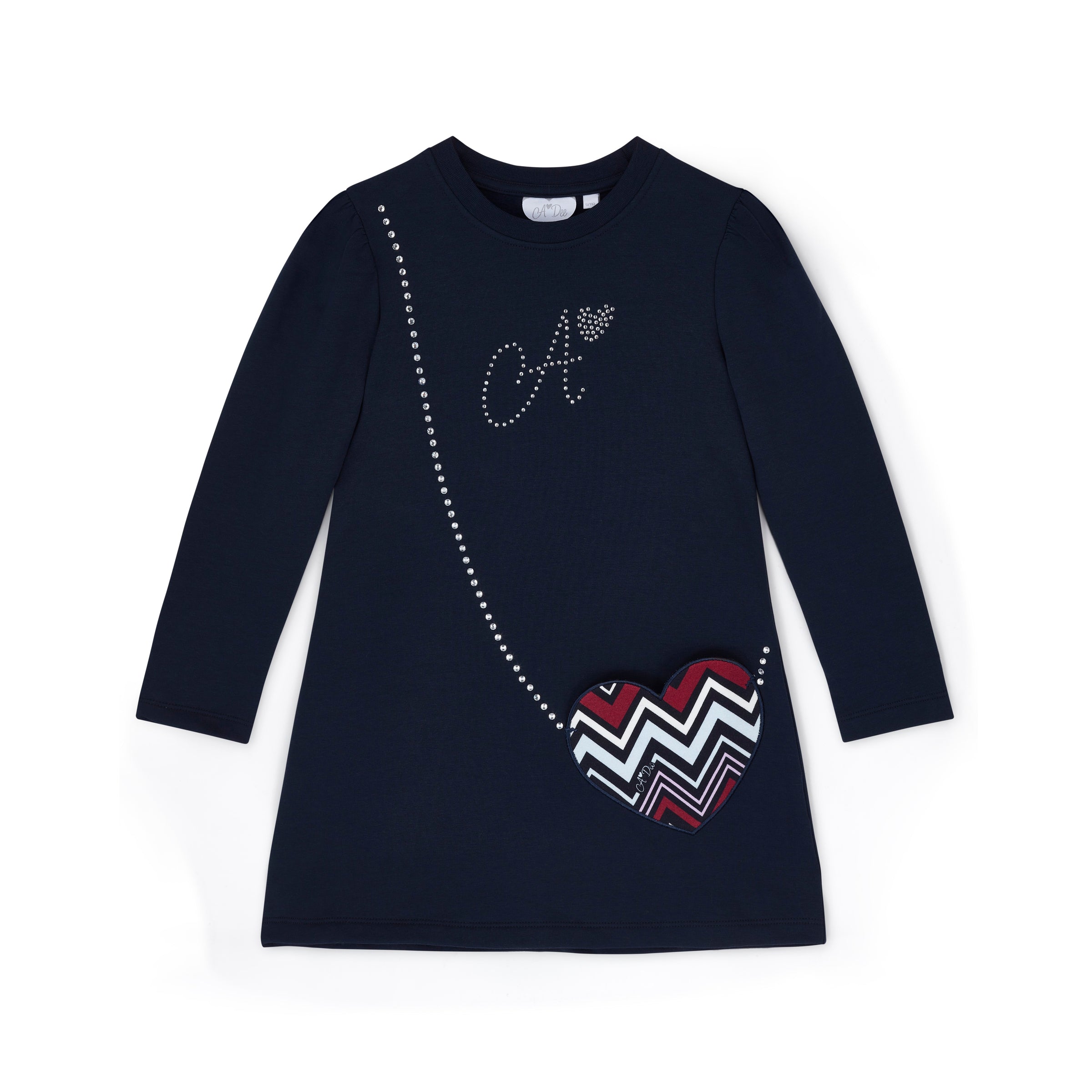 ADee Girls ALYSSA Navy Chevron Print Handbag Dress