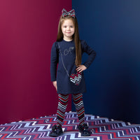 ADee Girls ALYSSA Navy Chevron Print Handbag Dress