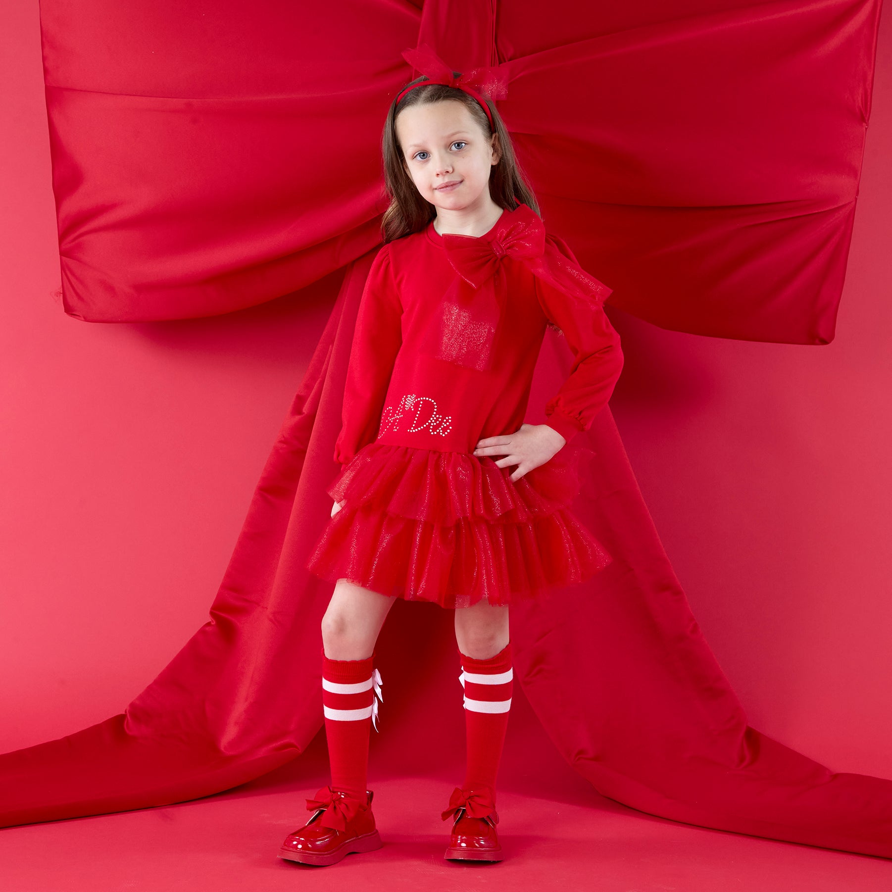 ADee Girls BRANDY Red Tulle Bow Dress
