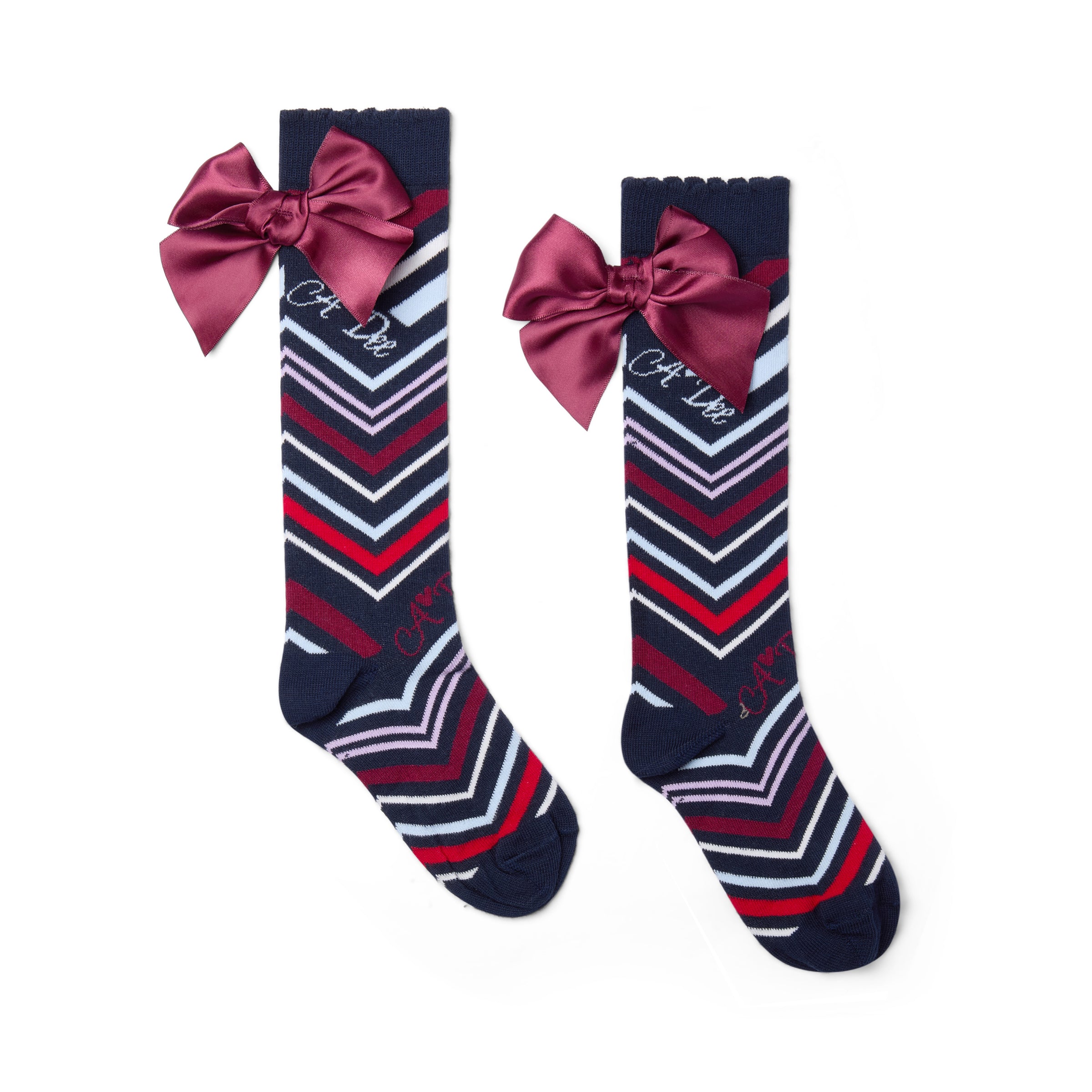 ADee Girls ALESSANDRA Navy Chevron Print Knee High Socks