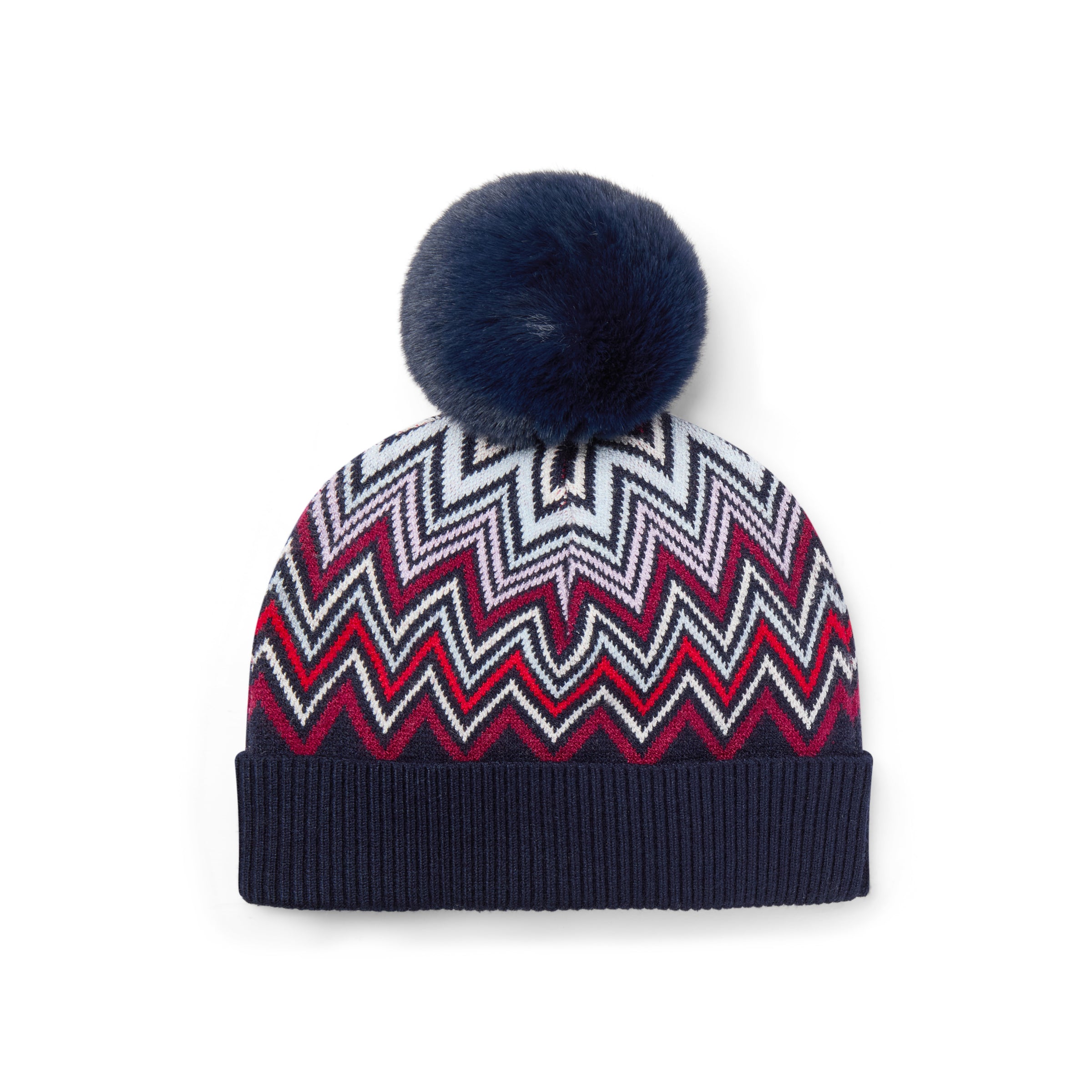 ADee Girls CHELSY Navy Chevron Pom Pom Hat