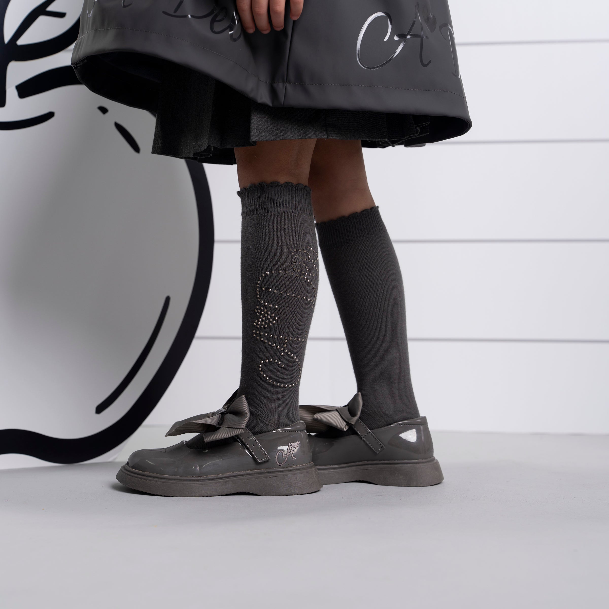 ADee Girls SEREN Grey School Knee High Socks