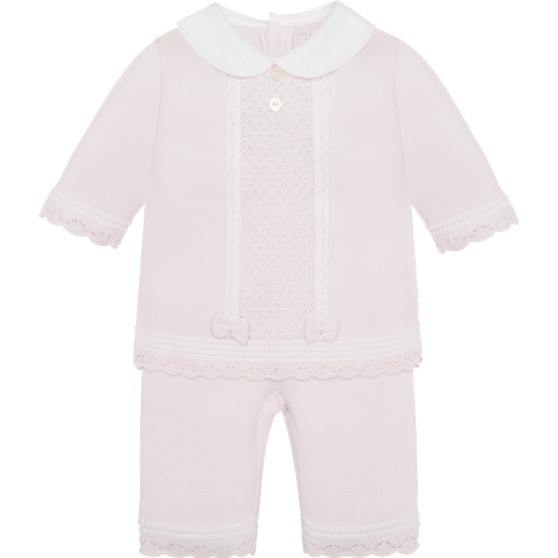 AW25 Emile Et Rose KACEY Pink & White Knitted Bow Trousers Set