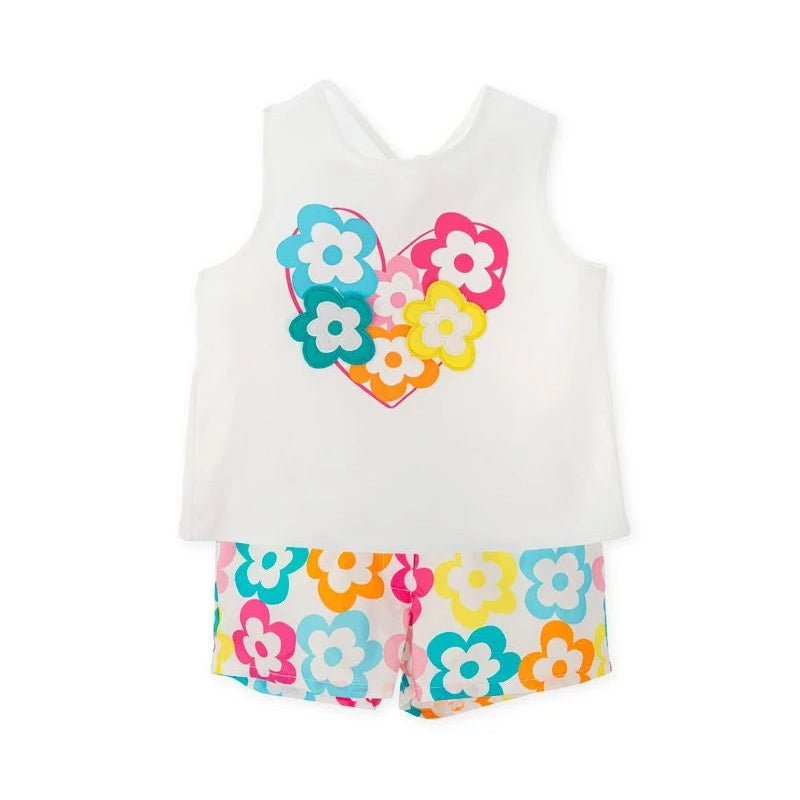 SS26 Agatha Ruiz De La Prada Baby White Multicoloured Floral Heart Shorts Set