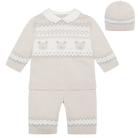 AW25 Emile Et Rose KIPLING Stone & White Knitted Teddy Bear Trousers Set With Hat