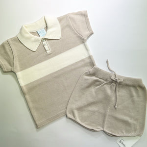 SS25 Granlei Ivory & Beige Stripe Knitted Shorts Set