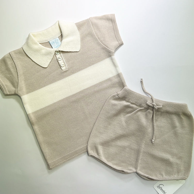 SS25 Granlei Ivory & Beige Stripe Knitted Shorts Set