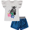 SS23 ADee WILMA Bright Blue & White Zebra Sequin Shorts Set
