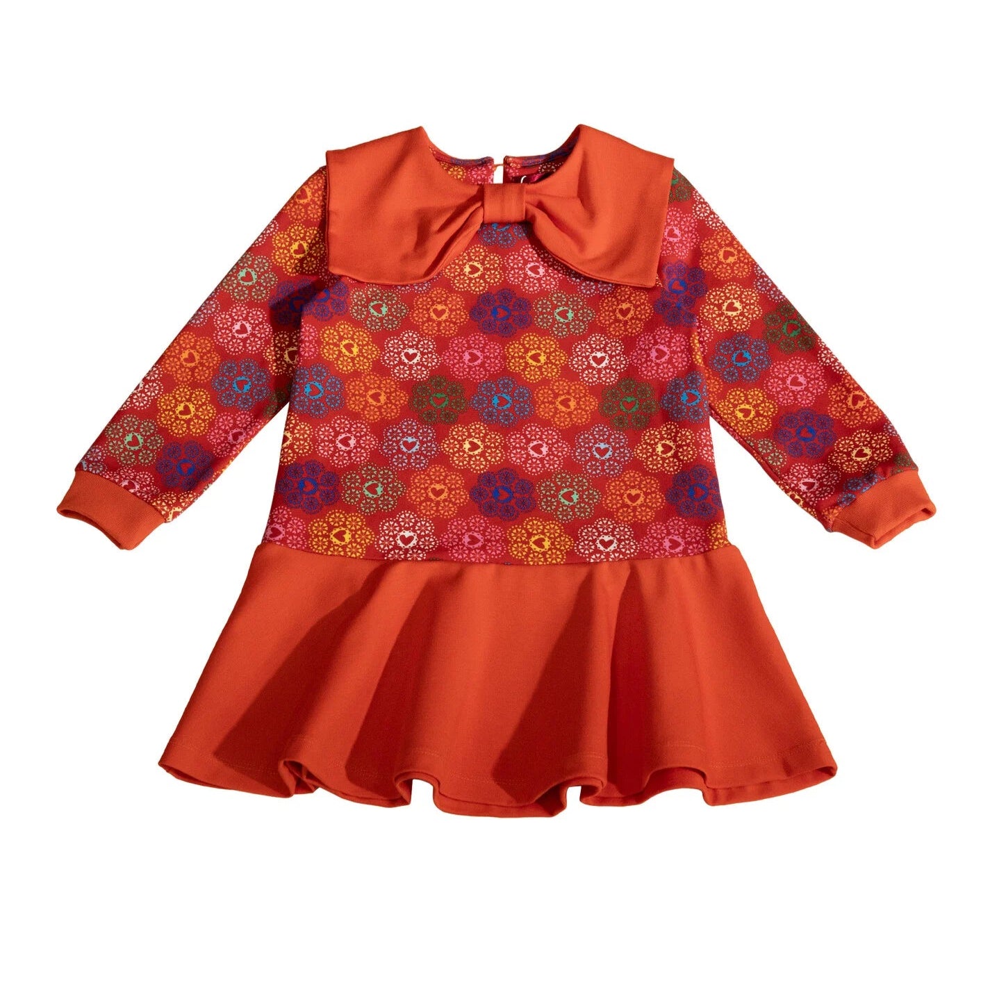 AW25 Agatha Ruiz De La Prada Junior Orange Multicoloured Heart Print Bow Dress