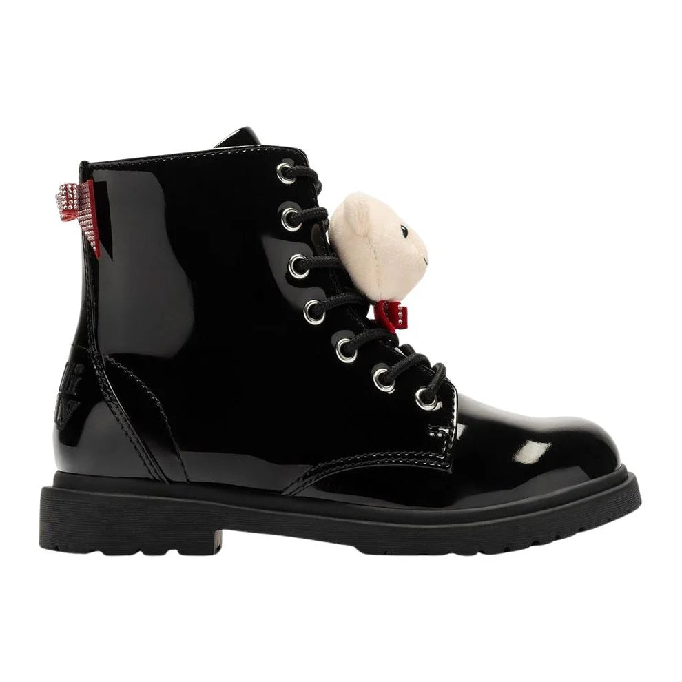 Lelli Kelly Girls ORSETTO Black Patent Leather Teddy Bear Boots