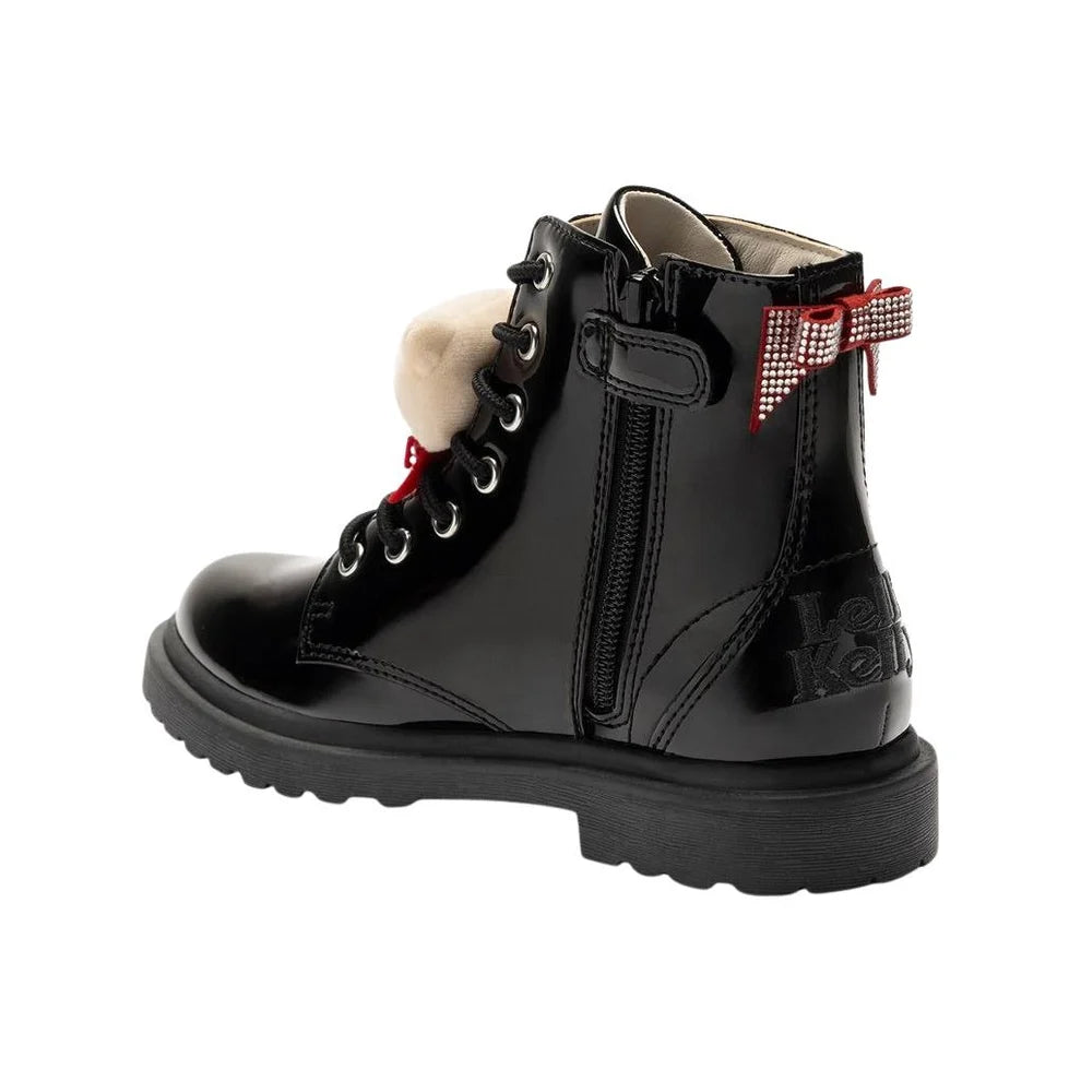 Lelli Kelly Girls ORSETTO Black Patent Leather Teddy Bear Boots