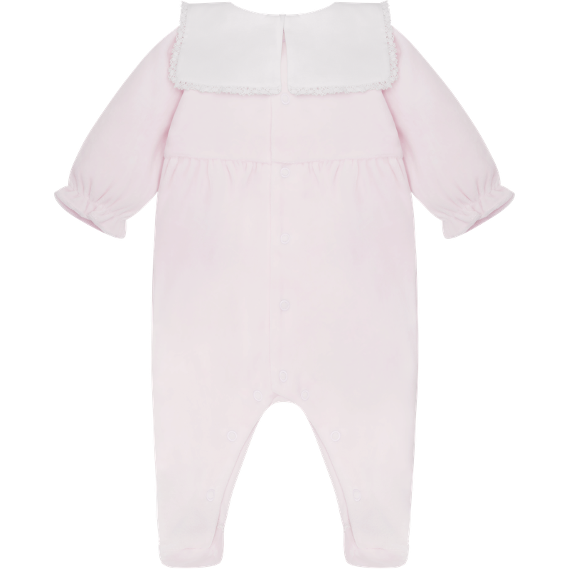 AW25 Emile Et Rose KATIE Pink & White Floral Bow Velour Babygrow