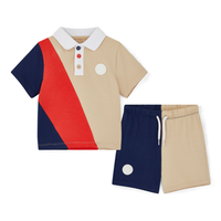 PREORDER SS26 Mitch & Son PIERCE Beige Navy & Red Colour Block Polo Shorts Set
