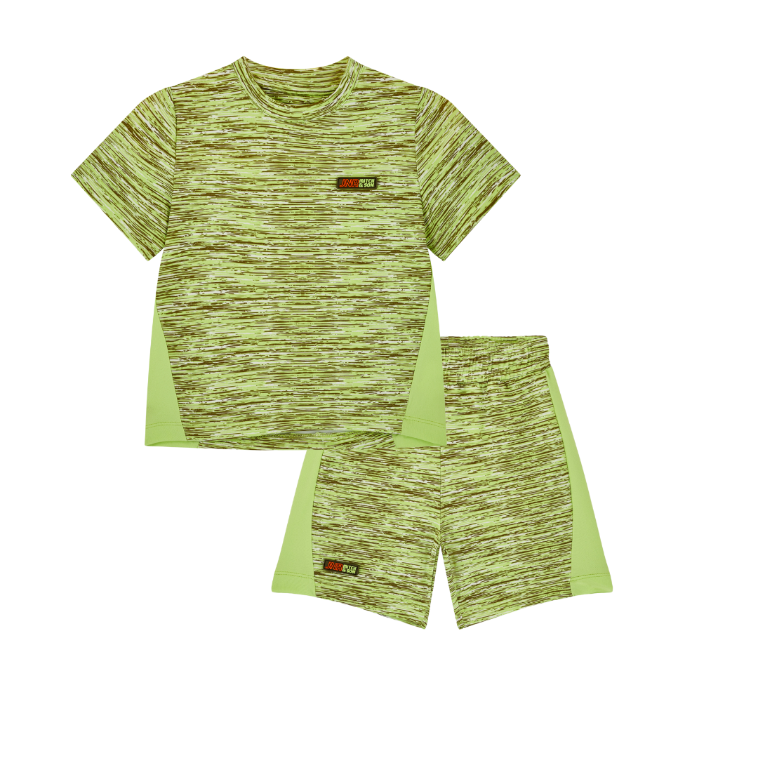 PREORDER SS26 Mitch & Son JNR RUDY & RON Green Logo Lines Shorts Set