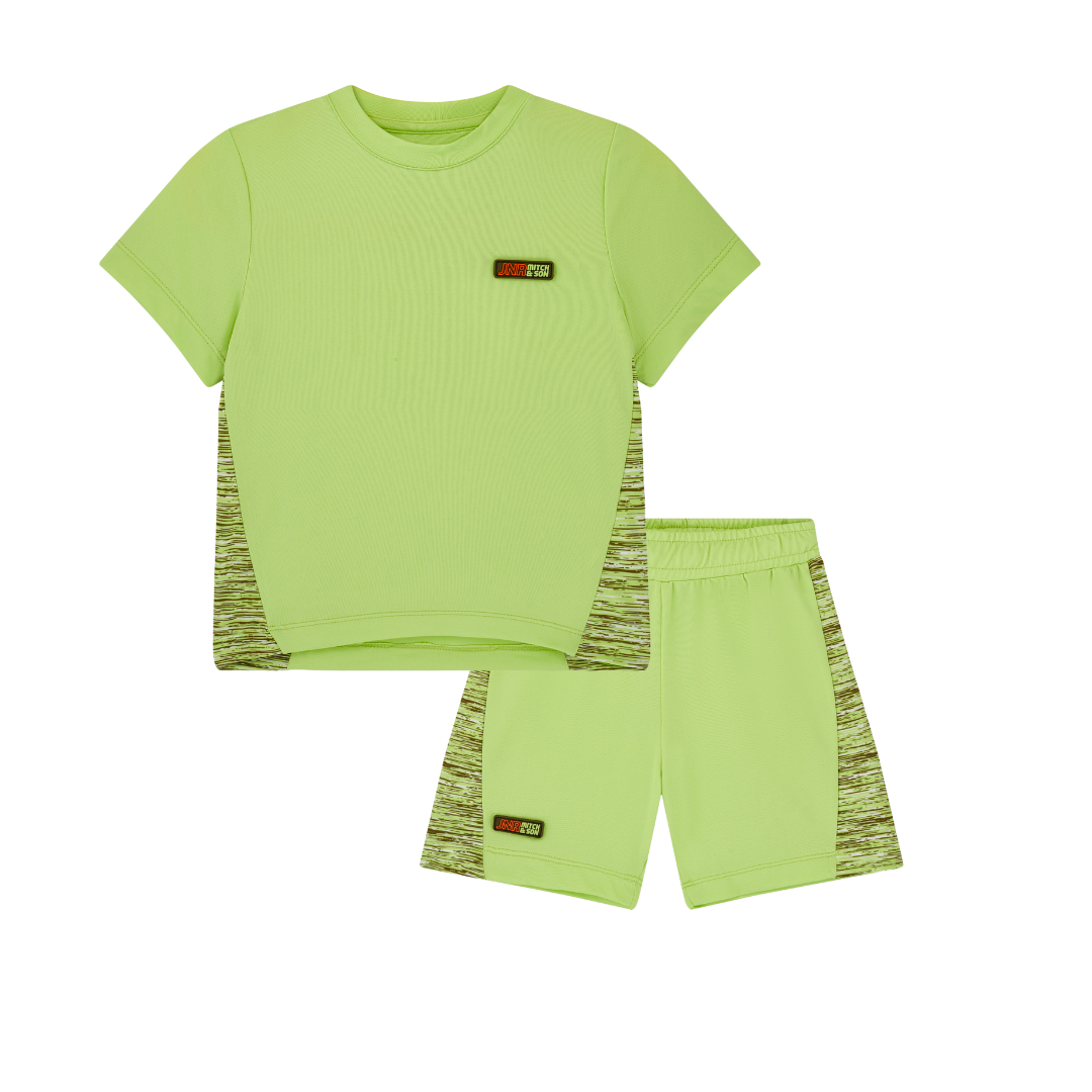PREORDER SS26 Mitch & Son JNR RUDY & RON Green Logo Panel Shorts Set