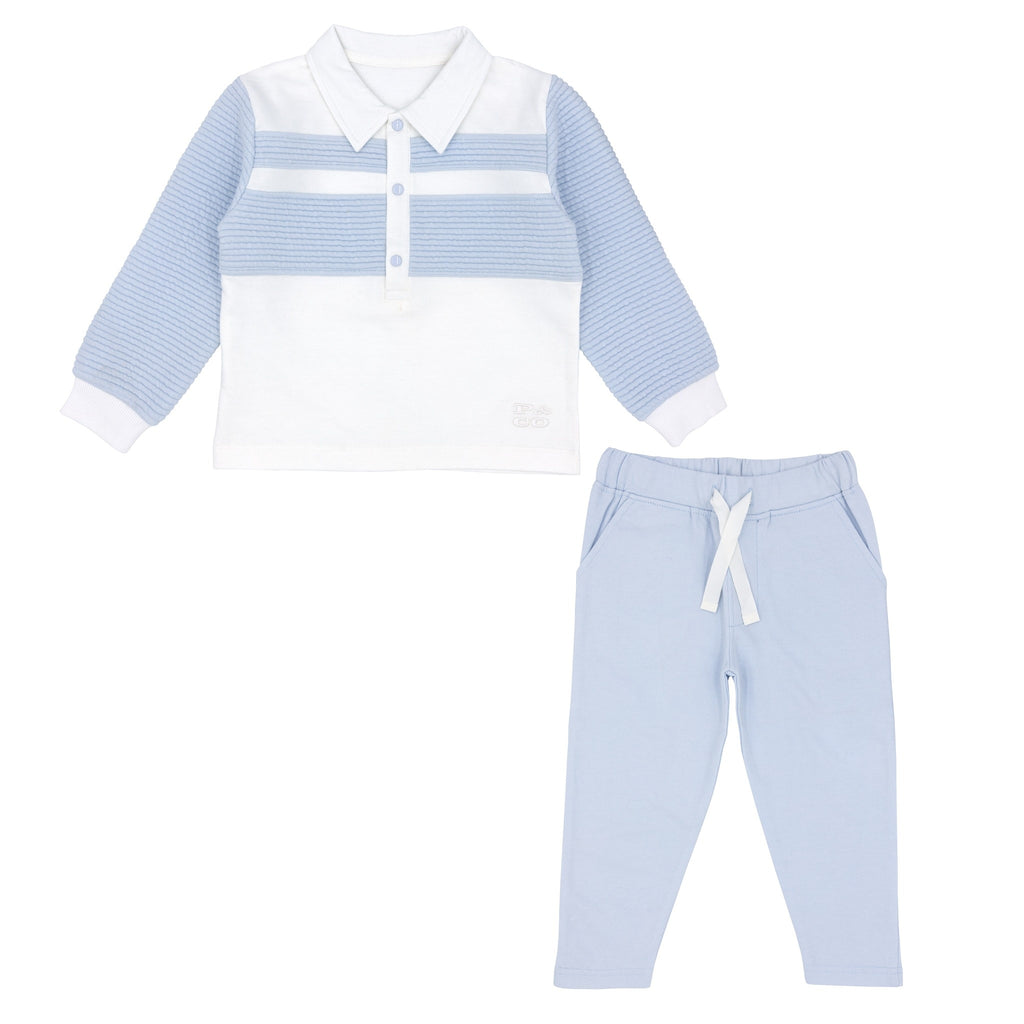 AW23 Pastels & Co LION Blue & White Logo Ribbed Panel Trousers Set