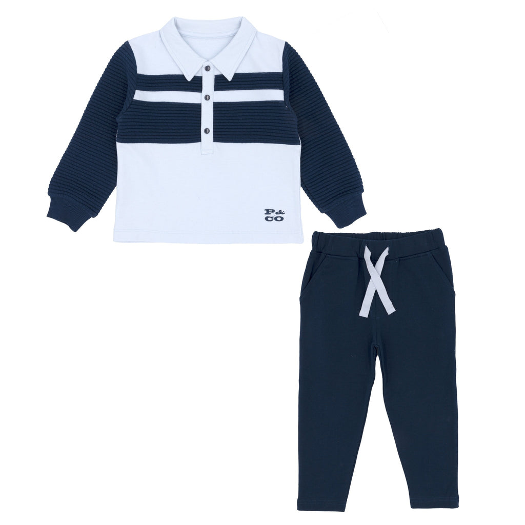 AW23 Pastels & Co LION Navy Blue Logo Ribbed Panel Trousers Set