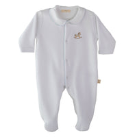 Baby Gi White & Blue Velour Rocking Horse Babygrow