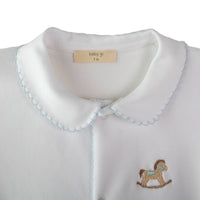Baby Gi White & Blue Velour Rocking Horse Babygrow