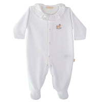 Baby Gi White & Pink Velour Rocking Horse Babygrow