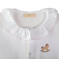 Baby Gi White & Pink Velour Rocking Horse Babygrow